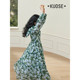 dress tencel floral ສີຂຽວກວ້າງສໍາລັບແມ່ຍິງ 2024 ພາກຮຽນ spring ແລະ summer ຮູບແບບໃຫມ່ ruffled chiffon ເສື້ອຢືດບາງໆ
