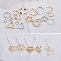 Copper plated 14k real gold color geometric five-pointed star C- shaped round pair hole accessories diy earrings necklace jewelry material