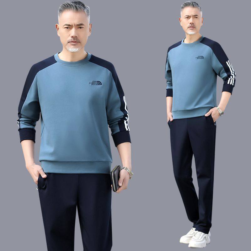 Spring and autumn running middle-aged and elderly sports suits round neck spring and autumn middle-aged men's sportswear casual two-piece dad wear