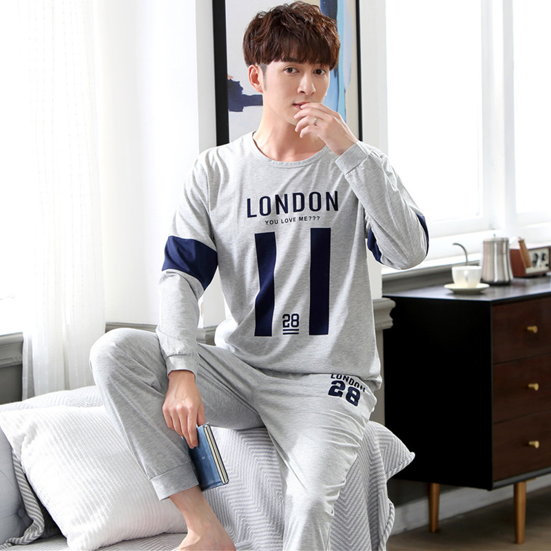 Spring and autumn men's pajamas long-sleeved cotton youth men's casual sports suit can be worn outside the student home clothes men