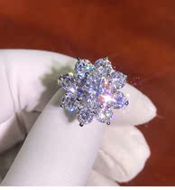 Bright silver decoration | HW sunflower pure silver mosanstone drill ring sun flower imitation diamond ring female ring wedding ring