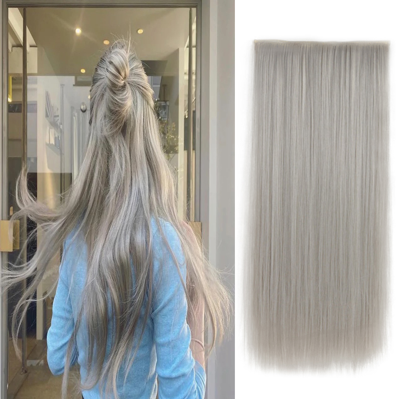 Hair Extension for Women, Light Linen Gray, One-Piece Long Straight Hair, Seamless Invisible Hair Extension, Silver Gray Hair Extension, Hair Patch