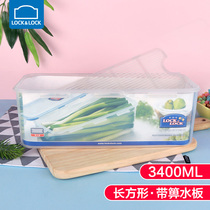 Lotlock plastic crisper 3 4L large capacity refrigerator sealed storage box HPL846 with drain board