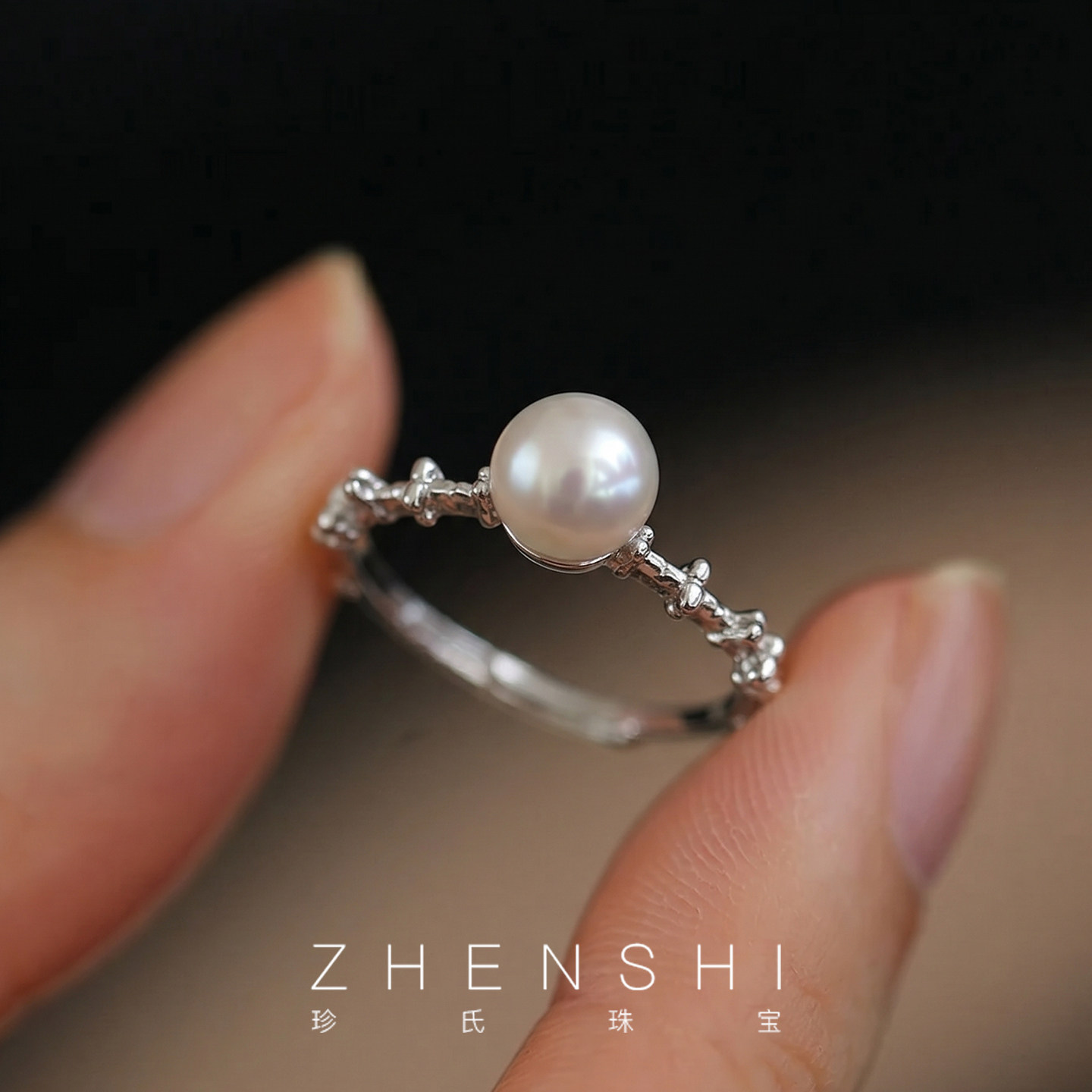 Natural freshwater pearl ring for women, perfectly round, sparkling, gentle and versatile, adjustable open ring