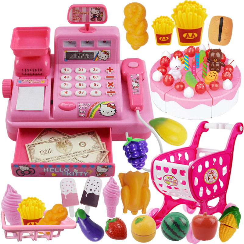 Children's supermarket emulation cashier's toy brushed card machine cashier with silver counter posing as family wine kitchen toy girl 3-6 years old