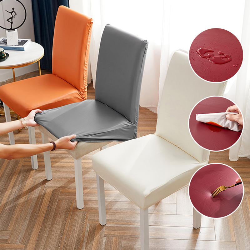 Pleasant family elastic leather elastic chair cover waterproof and anti-wash universal stool sleeve minimalist pure color dining chair hood