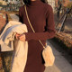 Tibetan meat knitted dress women's autumn and winter 2021 new style with coat temperament long half high collar base sweater over the knee