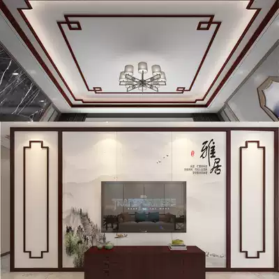 Solid wood paint new Chinese hanging ceiling corner flower flat line L line 7-character anti-collision protection strip Corner Corner line door sleeve line carved line