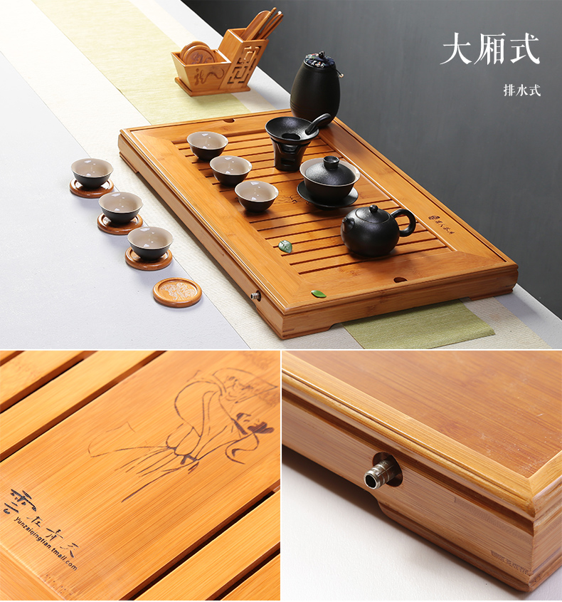 Dry landscape ceramic trays bamboo tea tray side large storage drawer household contracted kung fu tea tea