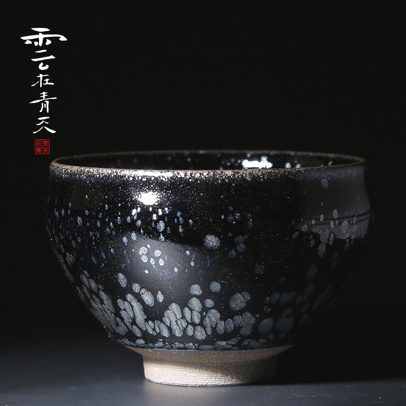 Black silver drops to build one masters cup kung fu tea bowl ceramic cup pure manual jianyang temmoku sample tea cup