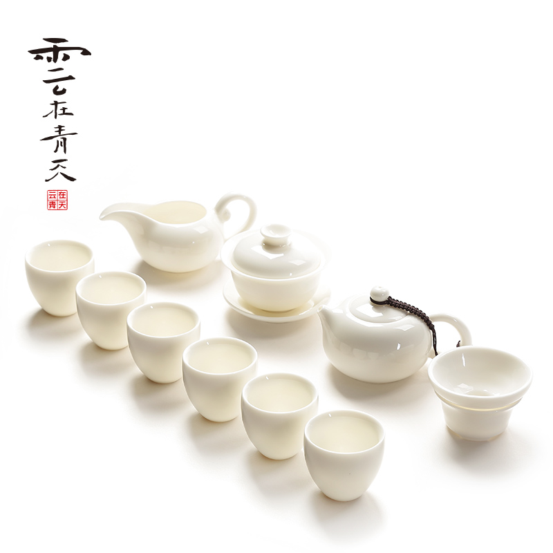 White porcelain tea set dehua White jade teapot teacup whole household contracted jingdezhen porcelain kung fu modern ceramics