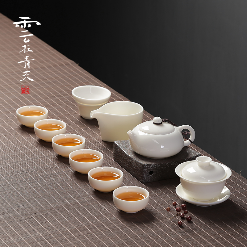 White porcelain tea set dehua White jade teapot teacup whole household contracted jingdezhen porcelain kung fu modern ceramics