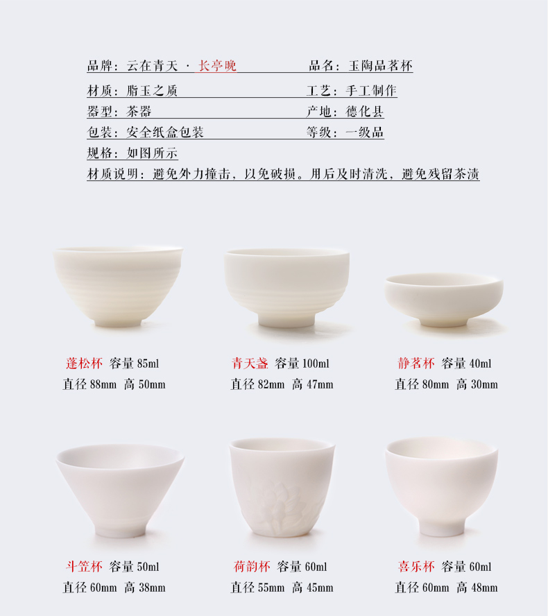 Jade porcelain master sample tea cup dehua white porcelain personal single glass ceramic kung fu tea cups white tea cup, small cup