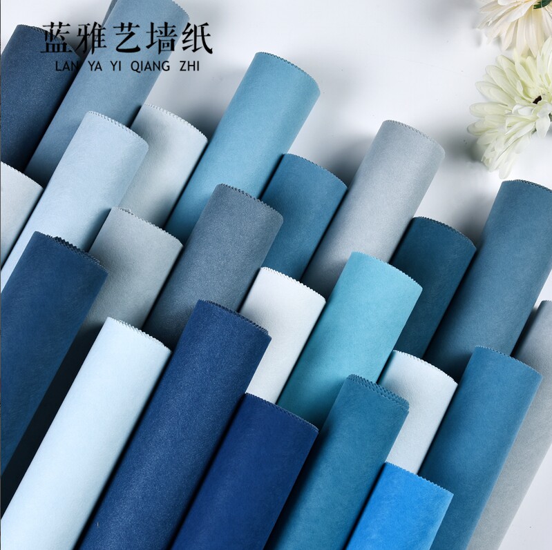 Environmentally friendly pure colour minimalist dark blue imitation cashmere seamless wall cloth light lavish bedroom living room TV background wall cloth