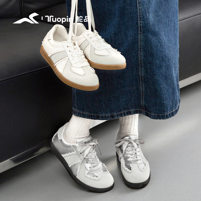 Tuopin Ballet-Style Training Shoes for Women 2026 Spring New Lace Silver White Shoes Student Versatile Casual Shoes
