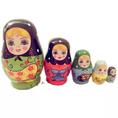 Five-layer small belly green girl Russian doll wooden toy craft gift birthday Christmas gift customization