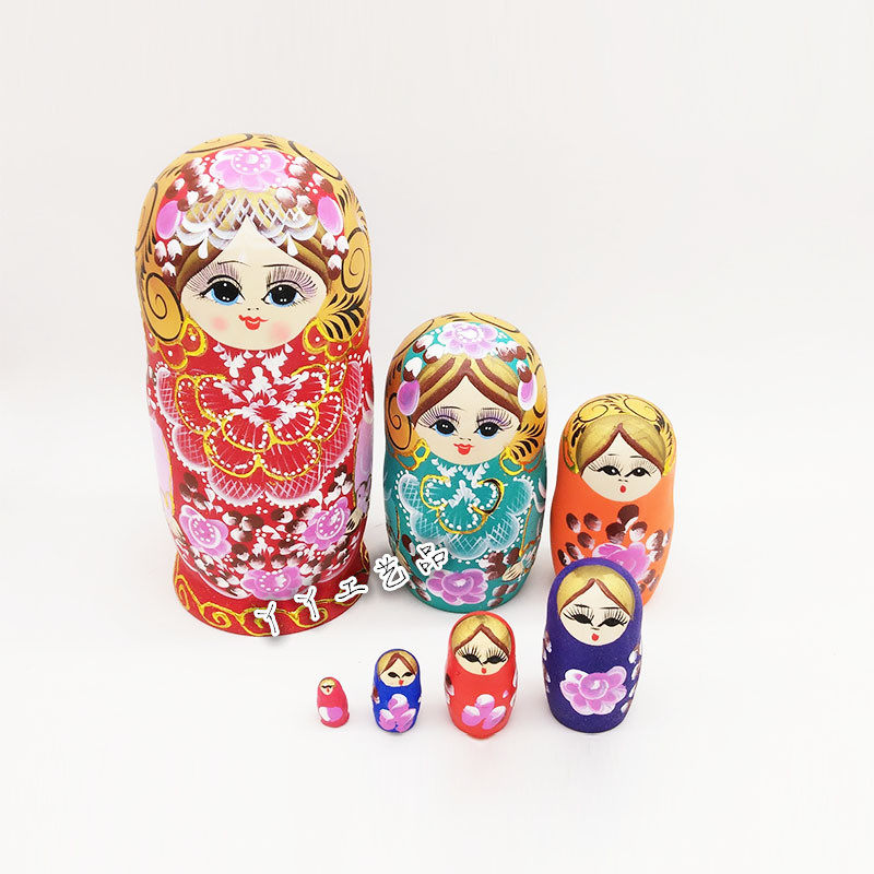 Seven-layer red gold silk Russian nesting doll wooden toy craft gift wishing doll couple birthday gift