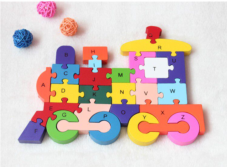 Wooden train jigsaw puzzle puzzle wooden wooden toys assembled digital cognition English alphabet kindergarten
