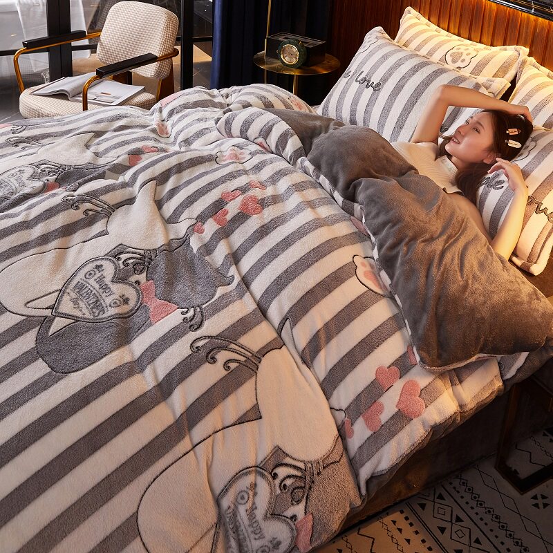 Thickened winter double-sided coral velvet quilt cover Single flannel winter student dormitory single quilt cover double velvet