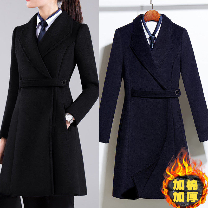 Professional woolen coat women's mid-length cotton thickened woolen coat jewelry store teachers work clothes tooling winter