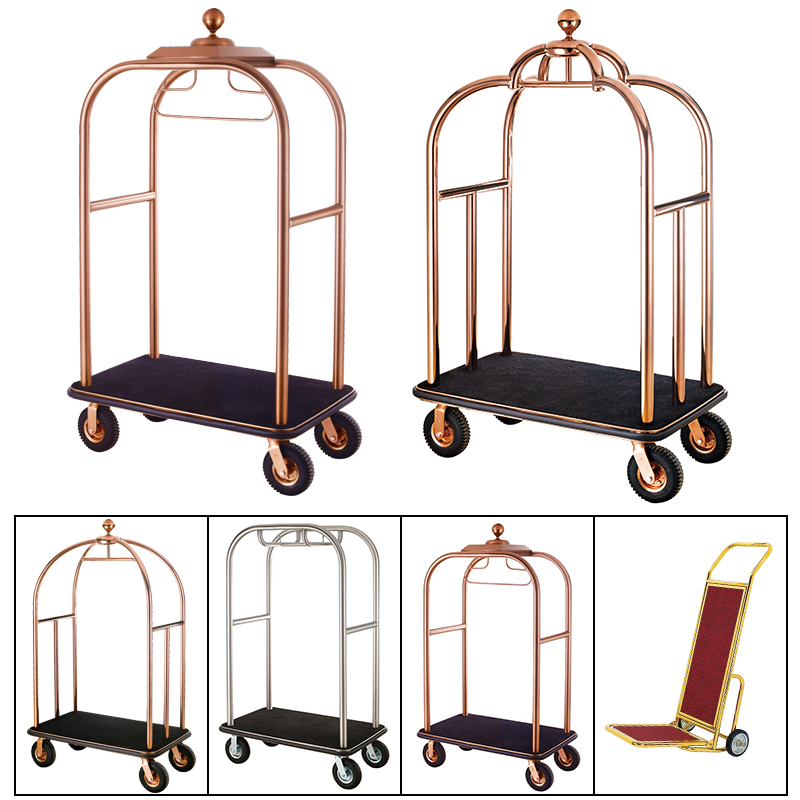 Hotel lobby luggage cart stainless steel thickened hotel concierge luggage cart airport transport trolley work car