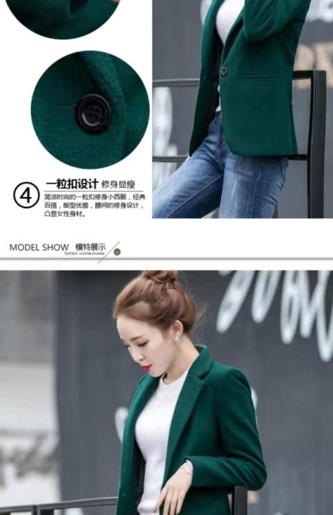 Áo khoác mùa thu đông 2018 phiên bản Hàn Quốc của len dài tay Slim suit giản dị phù hợp với chuyên nghiệp nhỏ phù hợp với quần áo nữ áo khoác nữ cao cấp