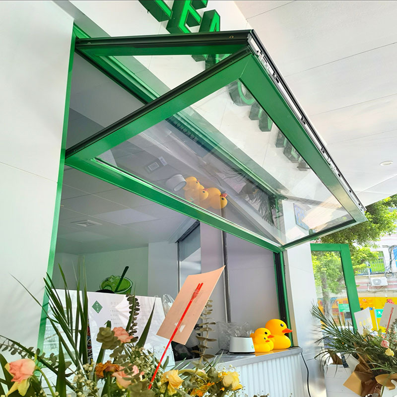 Up and down Folding Windows for Coffee and Milk Tea Shops, Hydraulic Retractable Windows, Aluminum Alloy Electric Smart Balcony Lift Windows