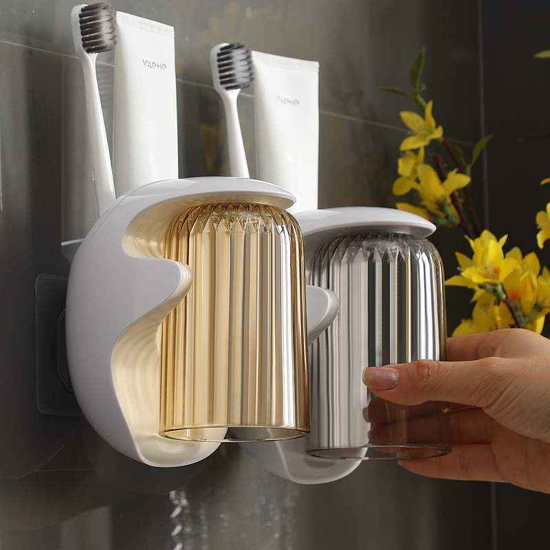 Minimalist magnetic suction mouthwash cup hanging wall style home wash cup coated tooth cup shelve toothbrush containing box toothbrush cup