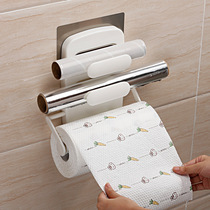 Kitchen tissue holder non-perforated cling film storage rack creative roll paper holder wall-mounted kitchen hanging rack
