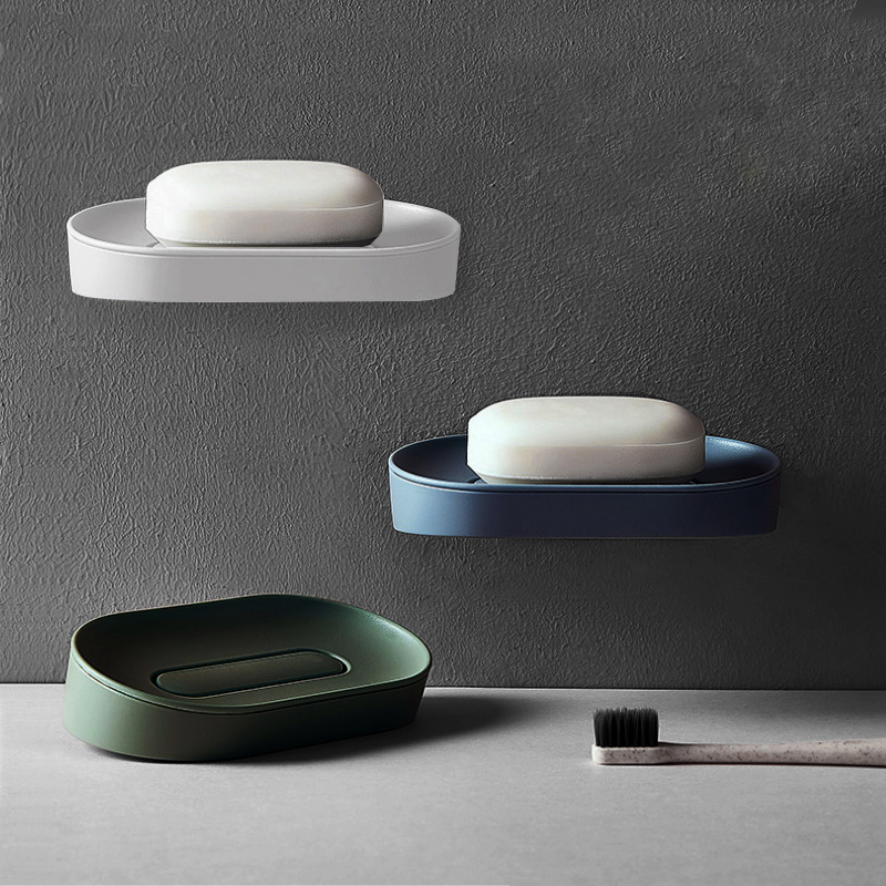 Free Punch Soapbox Suction Cup Wall-mounted Creative Double home Makeup Room Soap Box Drain Soap Box Rack