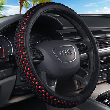 Car Steering Wheel Cover Woven with Ice Silk, Suitable for All Seasons, Linen, Non-Slip, Wear-Resistant, Sweat-Absorbent, Breathable, Summer Women's Handle Cover