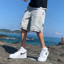 Casual shorts mens summer ice silk thin section sports five-point pants loose and wild gray and white basketball pants