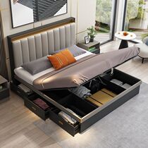 Postmodern light luxury high box storage bed double storage multi-function master bedroom small apartment modern simple board bed