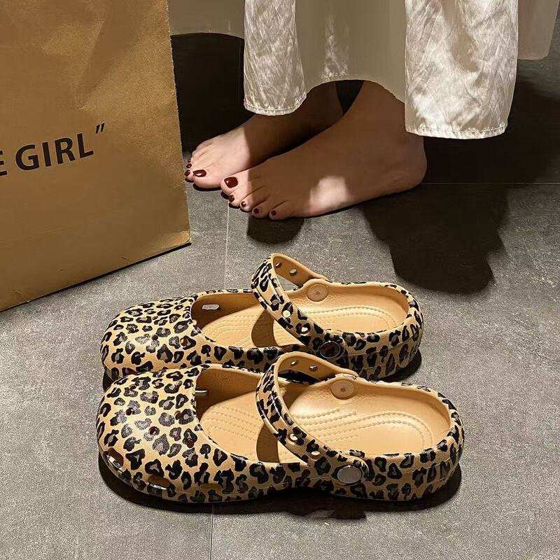 Mary Jane Ballet Leopard Print Clogs for Women, Non-Slip Beach Slip-On Shoes, Cute Kt Cat Closed-Toe Sandals Mary Jane Ballet Leopard Print Clogs for Women, Non-Slip Beach Slip-On Shoes, Cute Kt Cat Closed-Toe Sandals