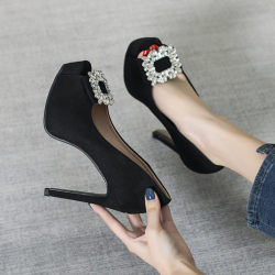 Ultra-high heels 12CM nightclub sexy waterproof platform thick-soled suede fish mouth shoes rhinestone stiletto single shoes wedding banquet women's shoes