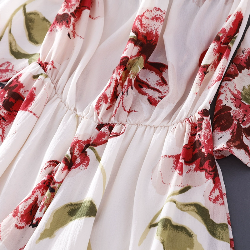 Mùa hè 2019 phiên bản Hàn Quốc mới của quần lửng ống loe siêu rộng có cổ in jumpsuit nữ cạp cao cạp cao