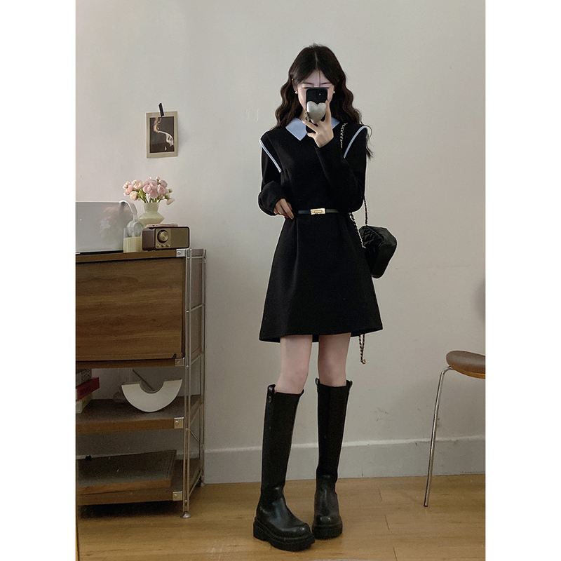 Spring New Style French High-End Polo Collar Shirt Dress Plus Size for Chubby Women, Color-Blocking Long-Sleeve Waist-Cinching Slimming Dress Spring New Style French High-End Polo Collar Shirt Dress Plus Size for Chubby Women, Color-Blocking Long-Sleeve Waist-Cinching Slimming Dress