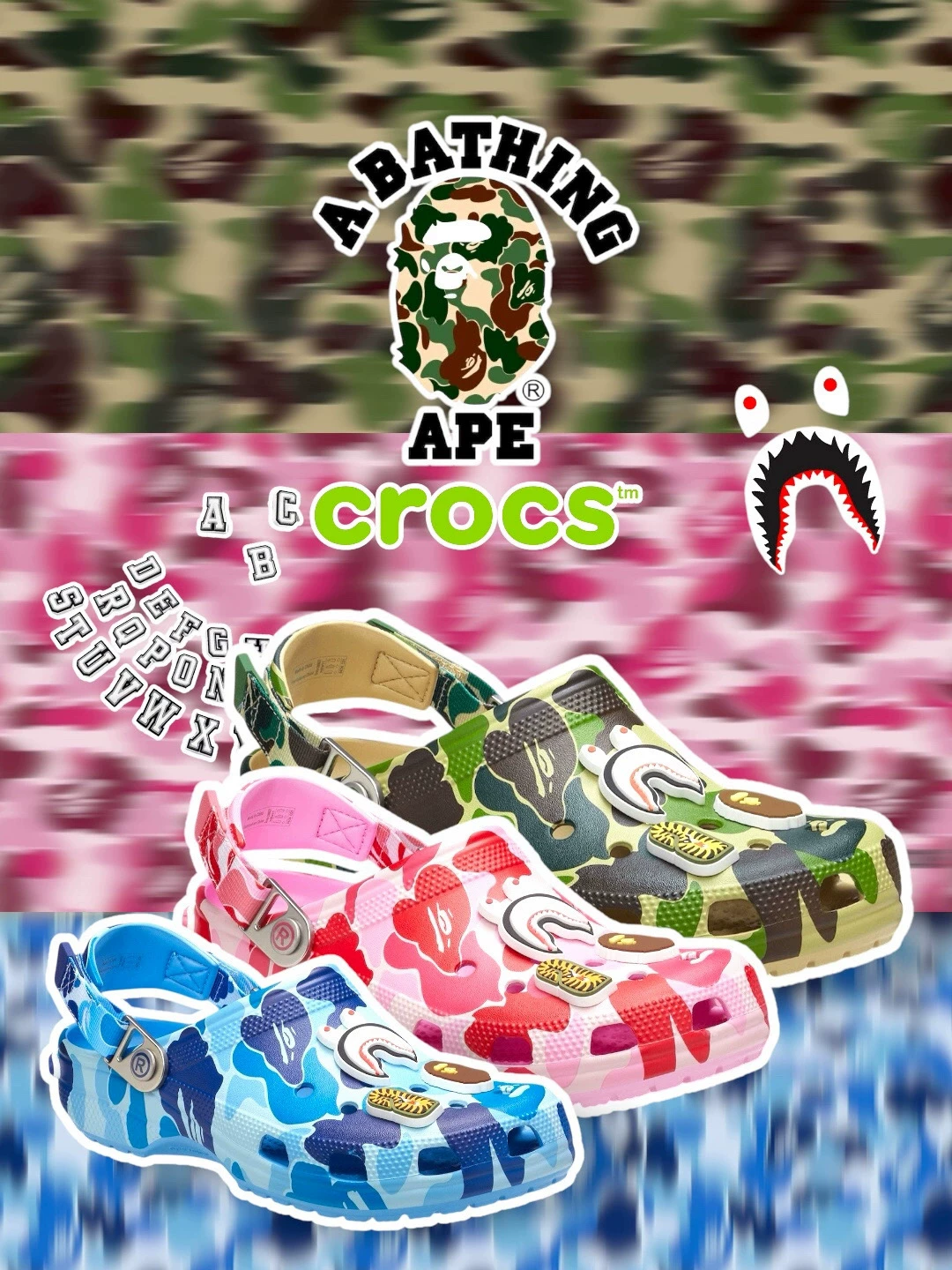 Ограниченная коллекционная обувь кроссбрендированный BAPE X Crocs Classic Clog с дырочками, которую вы ищете