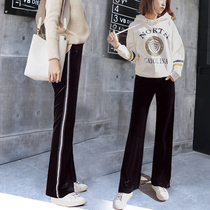 Autumn and winter 2021 New pregnant women winter pants 2-10 months tide mother wild wear plus velvet wide leg long pants