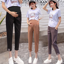 Pregnant women Capri pants spring summer 2021 New thin 3-9 months tide mother wear loose cotton linen casual pants