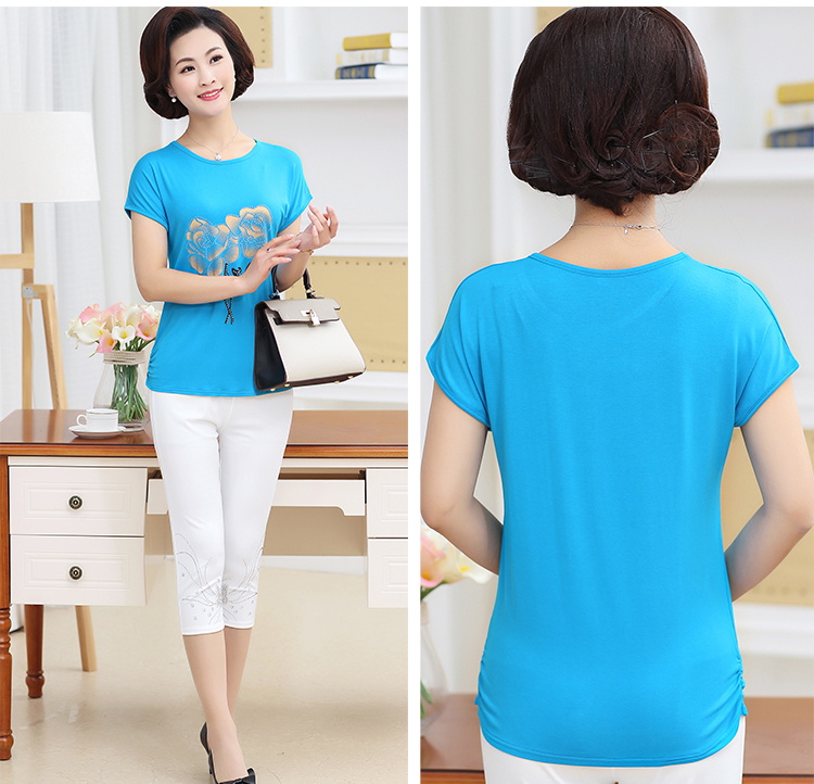 Áo phông ngắn tay cho phụ nữ trung niên và người già trung niên 40 tuổi Người mẹ 5060 tuổi tải áo sơ mi dài tay mùa thu thời trang trung niên nữ