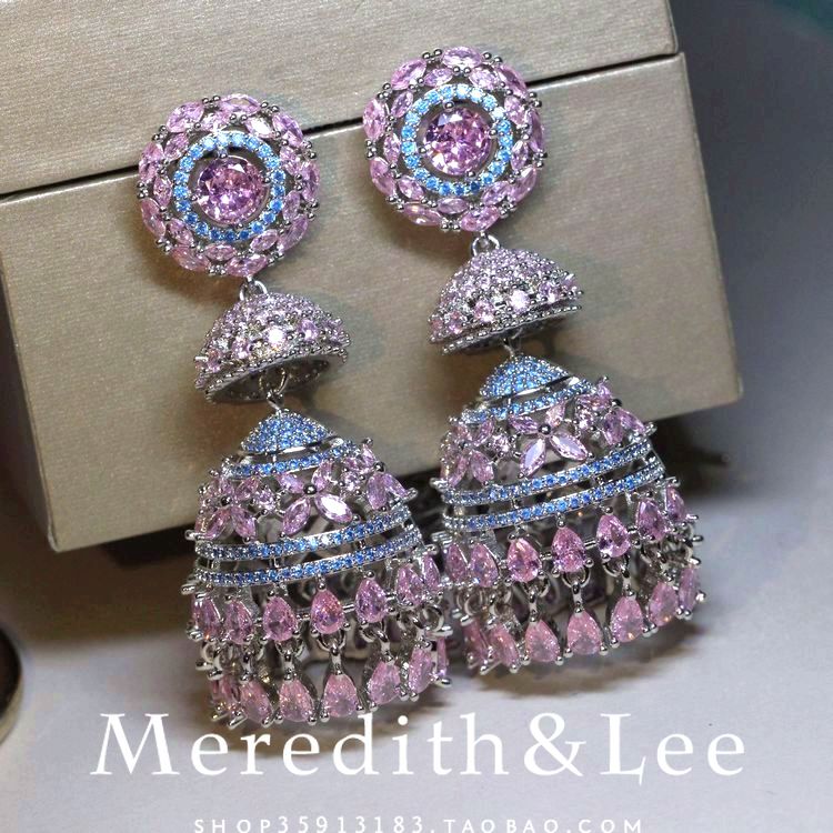 MeredithLee Exotic Exotic India-Pakistan Romantic Streaming Su Colorful Lavish Reworked Delicate Zircon Earrings-Taobao