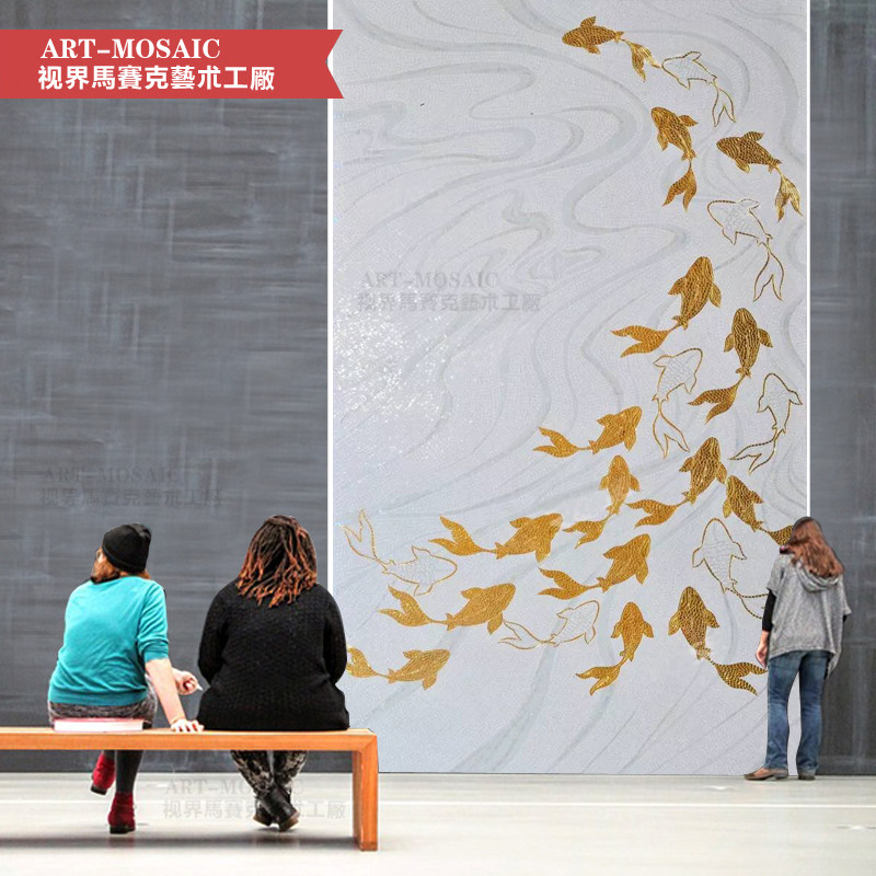 Personality Customized minimalist modern light extravagant background wall Artisanal Art Mosaic cut painting Fish Teasel Dining Room Genguan Mural