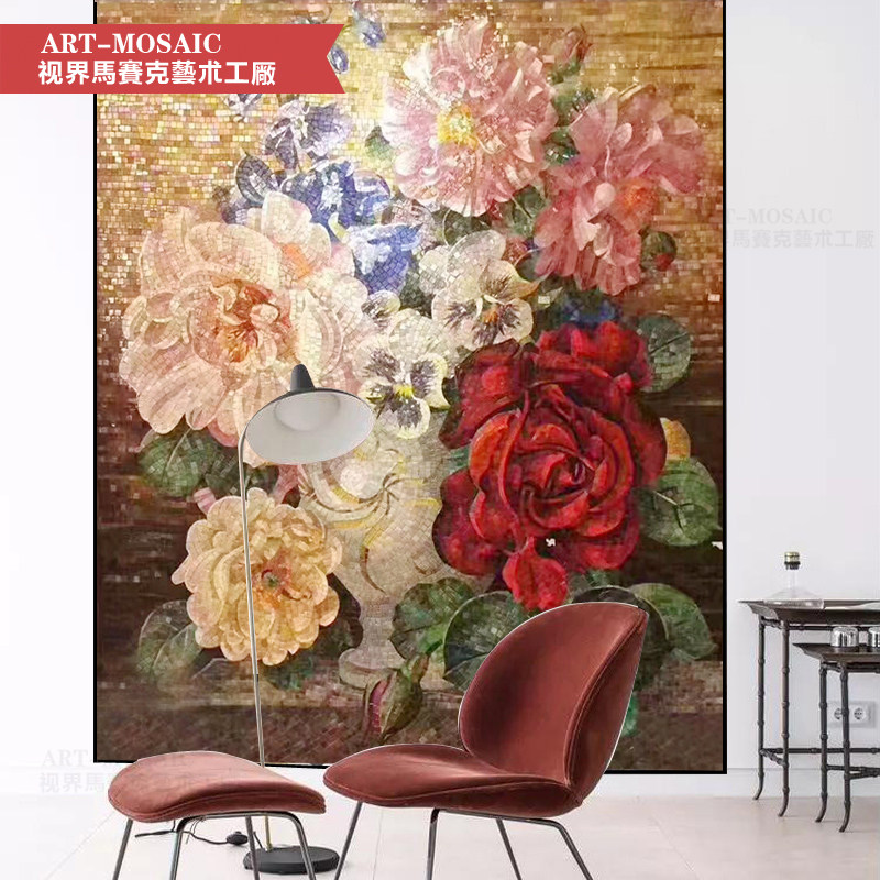 Personality custom mosaic scrap flowers bloom rich vase modern minimalist restaurant background wall pasting aisle