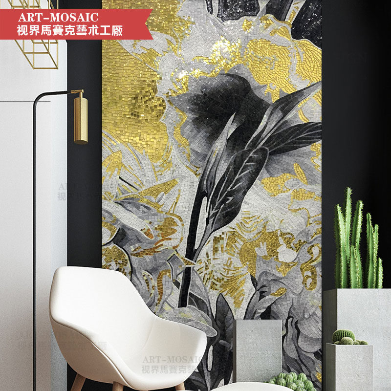 Modern abstract glass mosaic curved tile background wall minimalist art living room jigsaw puzzle decoration painting