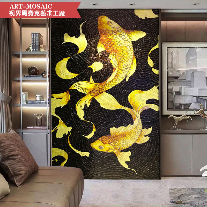 Personality custom modern simply mosaic puzzle cut tile porch restaurantBackground wall of rich goldfish