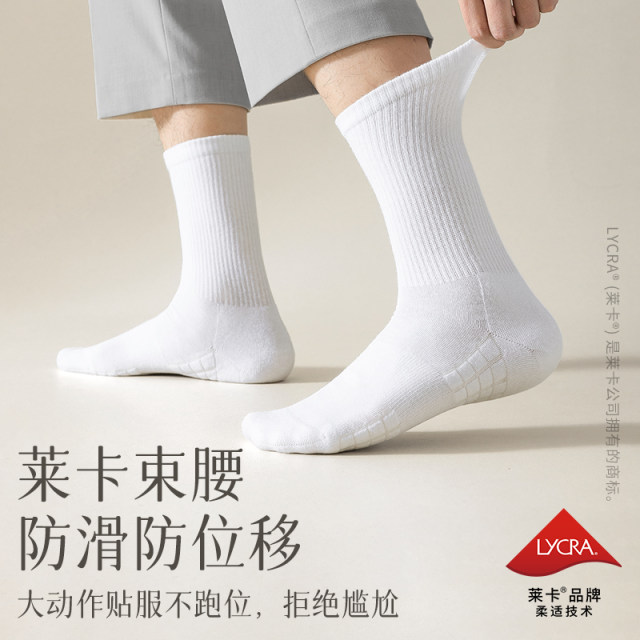 Socks Men's Summer Mid-Tube Socks 2024 New Popular White Towel Bottom Basketball Sports Socks Spring and Autumn Men's Long Socks