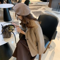 Fan Squad Exquisite Plaid Suit Yarn-dyed Houndstooth Brown Coffee Thick Suit New Korean Version