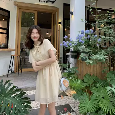 Rice team small dress Republic of China sense yellow plaid dress