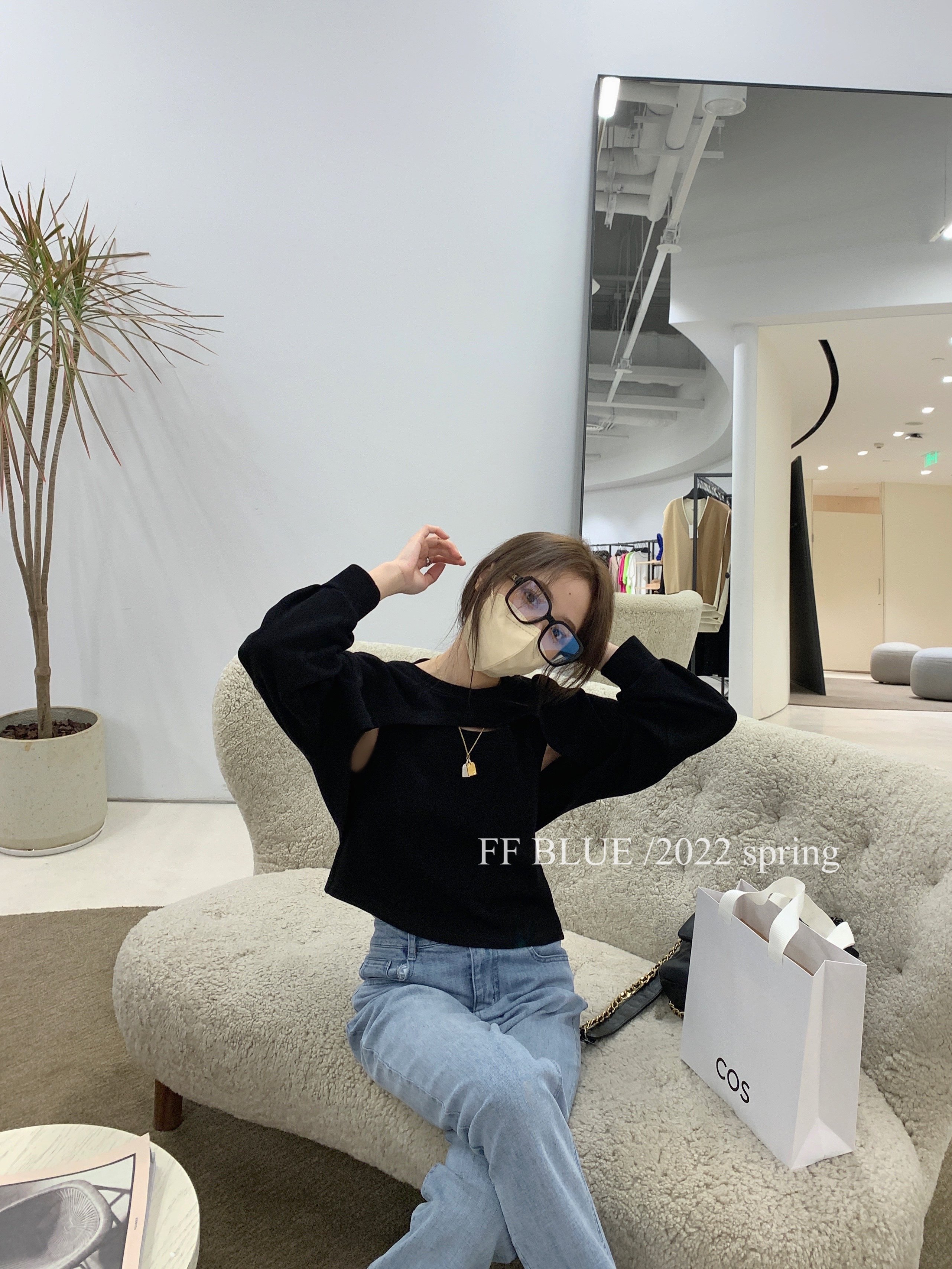 FF BLUE Heart Machine Two sets of camerashoulder T-shirt female design sensation slim fit slim black short tee